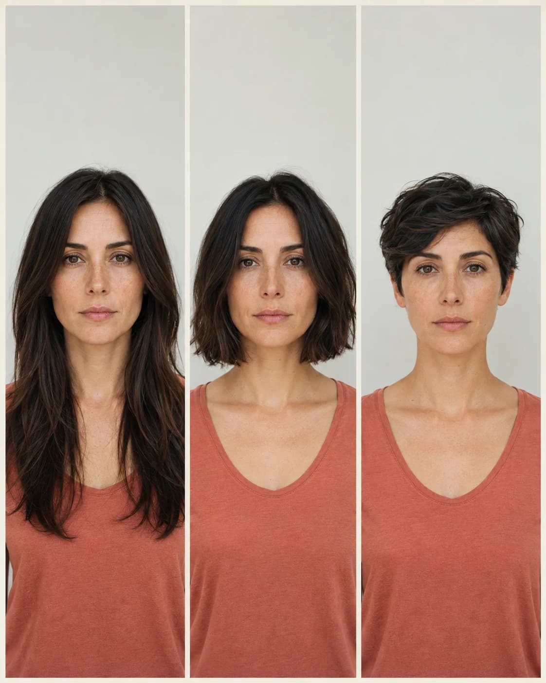 Two hairstyle directions compared with the same crop and viewing conditions