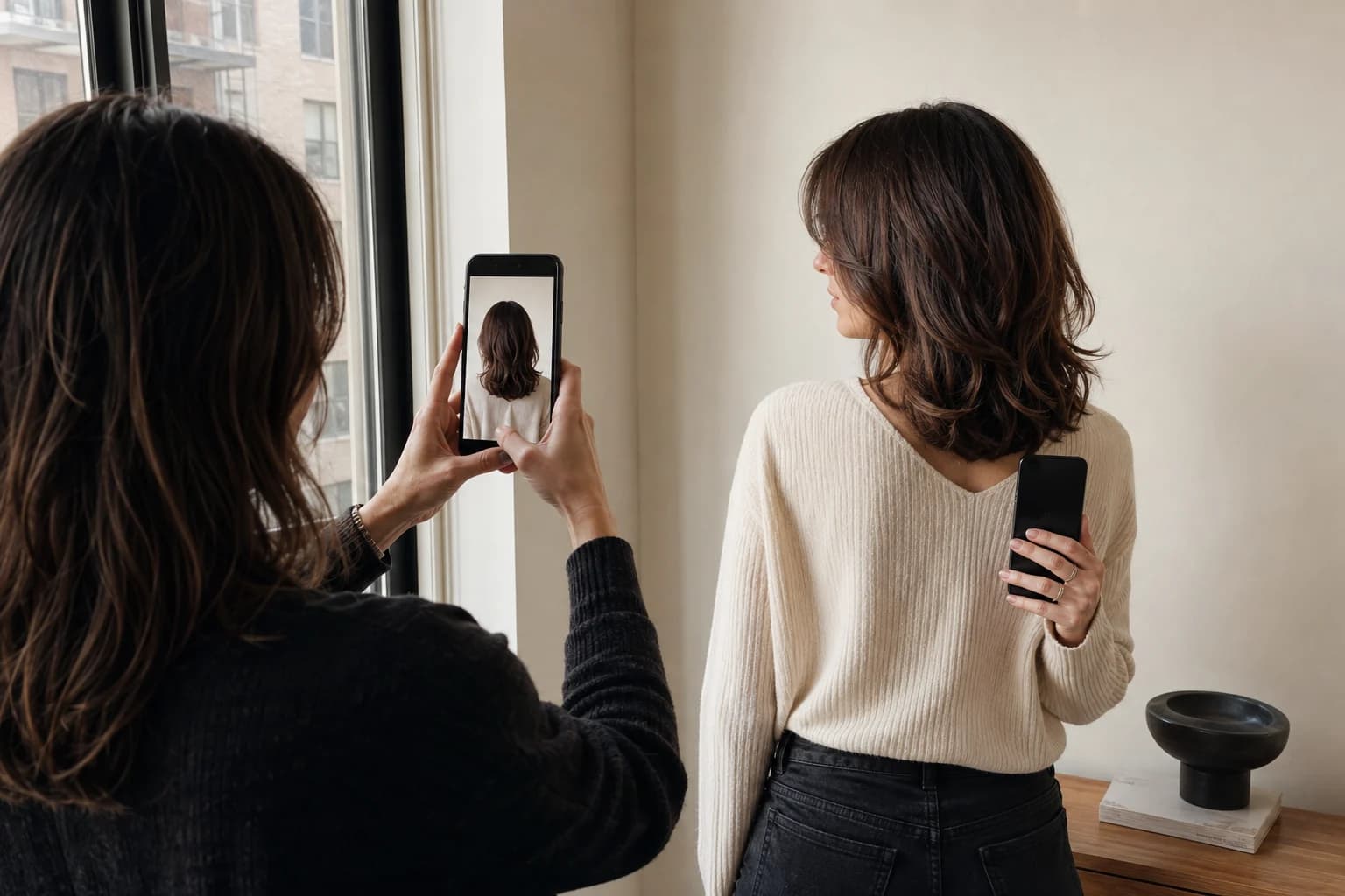Preparing a clear hairstyle reference photo before a salon visit
